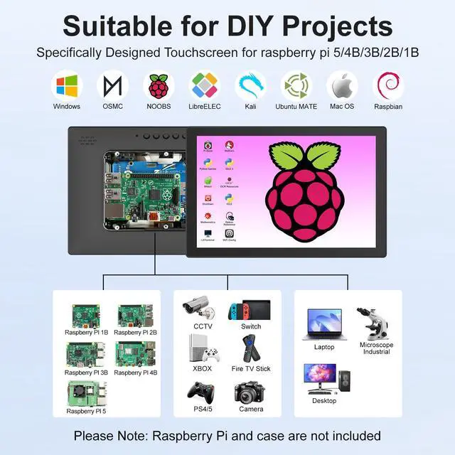 Alt view image 6 of 7 - 10.1 Inch Touchscreen Monitor - 1920x1200 HDMI Touch Screen Monitor, 10-Point IPS 16:10 Rpi Screen Display for Pi 5/4/3/2/Zero/B/B+ Win11/10/8/7 W/VESA,Speaker,Fan,Stand Driver-Free