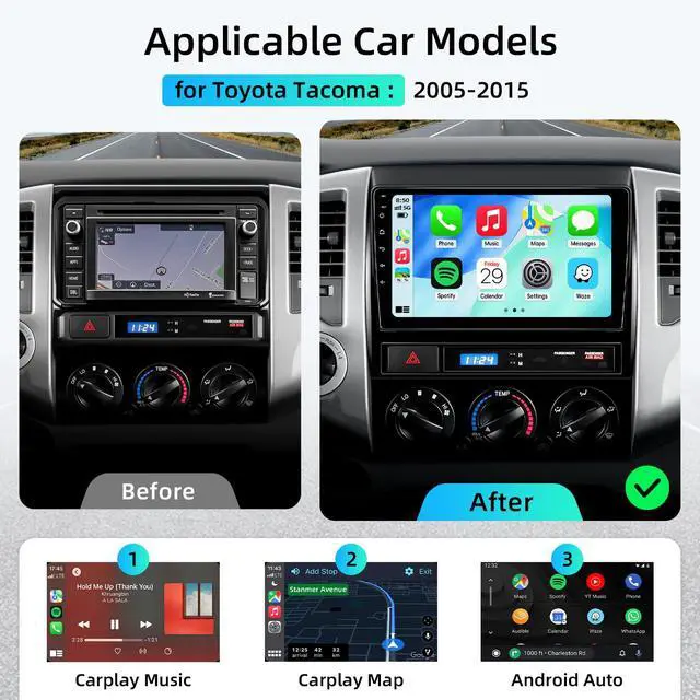 Alt view image 2 of 7 - Car Radio Stereo for Toyota Tacoma 2005-2015 with CarPlay Backup Camera | Android 15 2+64G 9" Touch Screen Radio with Android Auto Bluetooth GPS Navigation