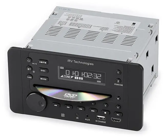 Main image of iRV62 75W 2 Zones Bluetooth Car Radio with DVD/CD Player, 4-Speaker Output | Wall-Mount RV Stereo Receiver with VA Display, HDMI ARC, 12V DC, DVD/CD/MP4/MP3 Player, Bluetooth NFC, AM/FM, 5V USB Charge