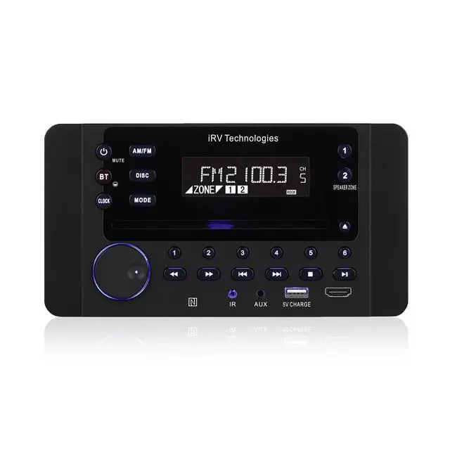 Alt view image 2 of 7 - iRV62 75W 2 Zones Bluetooth Car Radio with DVD/CD Player, 4-Speaker Output | Wall-Mount RV Stereo Receiver with VA Display, HDMI ARC, 12V DC, DVD/CD/MP4/MP3 Player, Bluetooth NFC, AM/FM, 5V USB Charge
