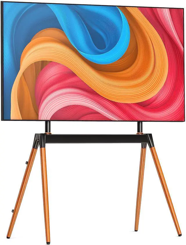 Main image of Easel TV Stand for 32-86 Inch LCD LED Flat or Curved Screen up to 132 lbs, Height Adjustable Tripod TV Floor Stand with Wood Legs and Cable Ties