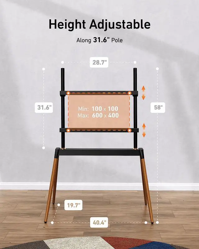 Alt view image 3 of 6 - Easel TV Stand for 32-86 Inch LCD LED Flat or Curved Screen up to 132 lbs, Height Adjustable Tripod TV Floor Stand with Wood Legs and Cable Ties