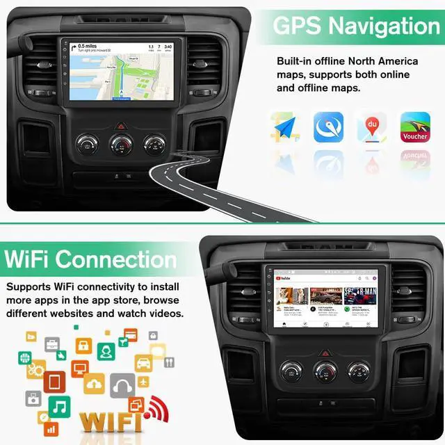 Alt view image 4 of 7 - Car Radio Stereo for Dodge RAM 1500 2500 3500 2013 2014 2015 2016 2017 2018 with Android 13 Carplay Android Auto Bluetooth 5GHz WiFi FM SWC Backup Camera 2GB+64GB(Only fit Manual AC)