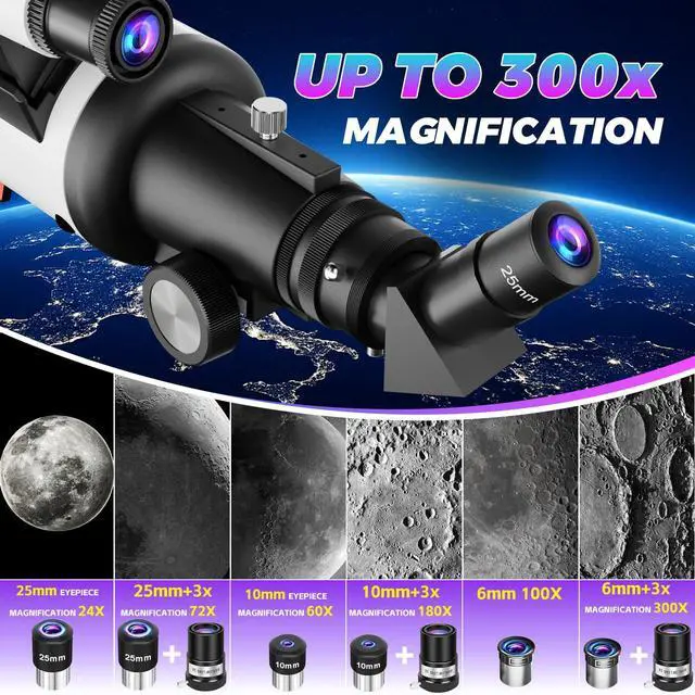 Alt view image 3 of 6 - Telescope for Adults Astronomy,90mm Aperture 700mm Refractor Telescopes for Beginners,Fully Multi-Coated Optics with AZ Mount Tripod & Carry Bag,Wireless Remote,Phone Adapter, Ideal Gift for Men