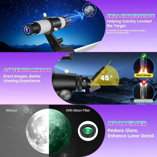 Alt view image 4 of 6 - Telescope for Adults Astronomy,90mm Aperture 700mm Refractor Telescopes for Beginners,Fully Multi-Coated Optics with AZ Mount Tripod & Carry Bag,Wireless Remote,Phone Adapter, Ideal Gift for Men