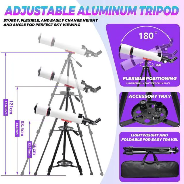 Alt view image 5 of 6 - Telescope for Adults Astronomy,90mm Aperture 700mm Refractor Telescopes for Beginners,Fully Multi-Coated Optics with AZ Mount Tripod & Carry Bag,Wireless Remote,Phone Adapter, Ideal Gift for Men