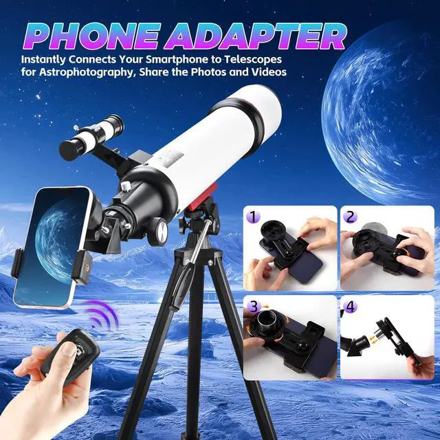 Alt view image 6 of 6 - Telescope for Adults Astronomy,90mm Aperture 700mm Refractor Telescopes for Beginners,Fully Multi-Coated Optics with AZ Mount Tripod & Carry Bag,Wireless Remote,Phone Adapter, Ideal Gift for Men