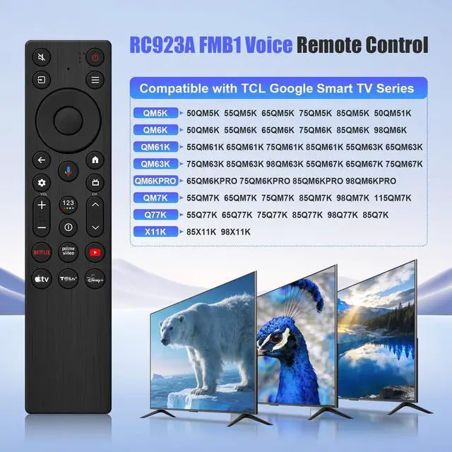 Alt view image 2 of 5 - New Voice Remote Replacement for TCL TV Remote - Compatible with TCL Google Smart TV QM5K QM6K QM6KPRO QM7K Q77K X11K Series Mini LED QLED 4K HDR (RC923A)