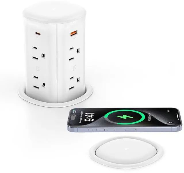 Main image of Pop Up Countertop Outlet with 15W Wireless Charger,4 USB/8 AC | 6FT Cord,Fits 3.15" Hole,30W USB,20W Outlet,Pop up Outlet for Conference Table,Kitchen Island,ETL Listed