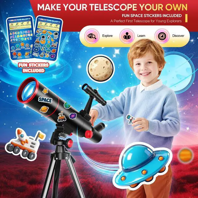 Alt view image 7 of 7 - Telescope for Kids & Adults80mm Aperture 500mm Portable Refractor | High Powered (20X-150X), Astronomy Telescope for Beginners with Tripod, Phone Adapter, Backpack & Stickers (Black)