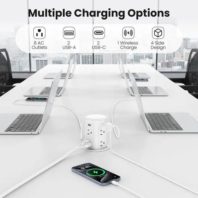 Alt view image 3 of 7 - Pop Up Countertop Outlet with 15W Wireless Charger,4 USB/8 AC | 6FT Cord,Fits 3.15" Hole,30W USB,20W Outlet,Pop up Outlet for Conference Table,Kitchen Island,ETL Listed