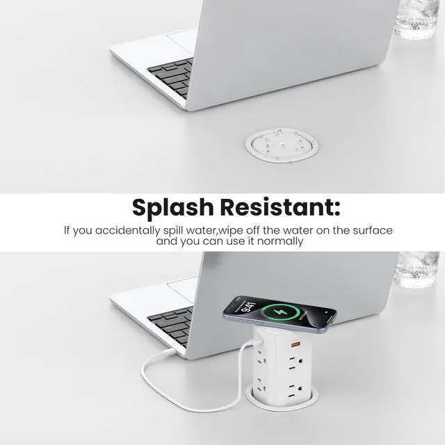 Alt view image 5 of 7 - Pop Up Countertop Outlet with 15W Wireless Charger,4 USB/8 AC | 6FT Cord,Fits 3.15" Hole,30W USB,20W Outlet,Pop up Outlet for Conference Table,Kitchen Island,ETL Listed
