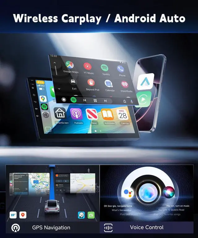 Alt view image 3 of 7 - 4+64G Car Stereo for Nissan Altima 2008-2012 Wireless CarPlay Car Stereo,9" Android Auto IPS 1280 * 720P Touchscreen,Android Car Radio 32EQ DSP HiFi,Bluetooth,FM,5G WiFi,GPS+Backup Camera Manual A/C