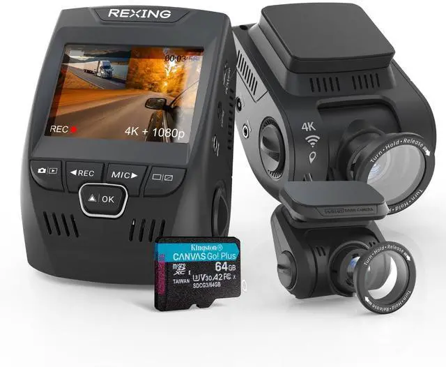 Main image of USA V1P SE 4K Dual Dash Cam w/GPS, Wi-Fi & 2pcs-CPL Filter | 512GB Support | Front 2160p, Rear 1080p | 170° Angle | G-Sensor | WDR | Loop Record | Parking Monitor | 64GB Memory Card Included