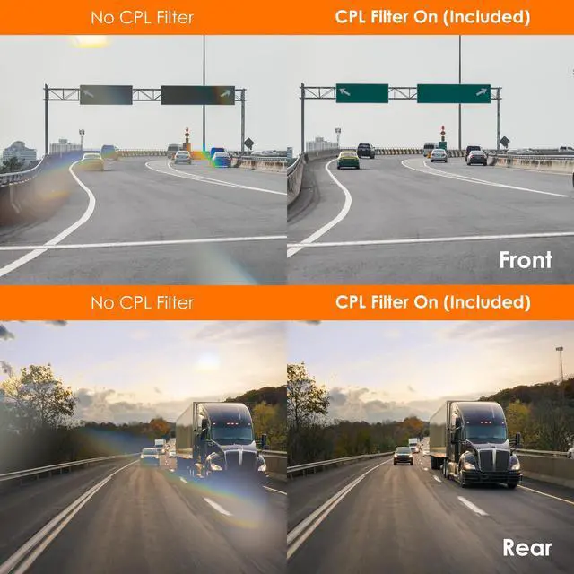 Alt view image 2 of 7 - USA V1P SE 4K Dual Dash Cam w/GPS, Wi-Fi & 2pcs-CPL Filter | 512GB Support | Front 2160p, Rear 1080p | 170° Angle | G-Sensor | WDR | Loop Record | Parking Monitor | 64GB Memory Card Included