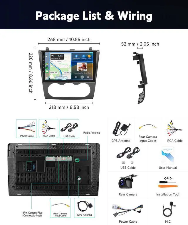 Alt view image 7 of 7 - 4+64G Car Stereo for Nissan Altima 2008-2012 Wireless CarPlay Car Stereo,9" Android Auto IPS 1280 * 720P Touchscreen,Android Car Radio 32EQ DSP HiFi,Bluetooth,FM,5G WiFi,GPS+Backup Camera Manual A/C