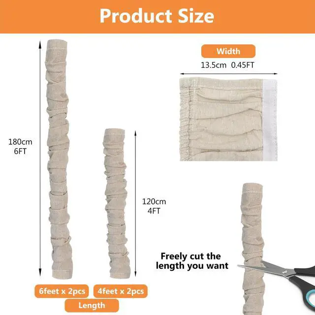 Alt view image 3 of 7 - Fabric Cord Cover, 2 Pcs 6 Feet and 2 Pcs 4 Feet Chain Cable Sleeve, Chandelier Lighting Wire Cord Cover for Lamps Light Fixtures Lighting Wires Cable Management, Pleat Effect