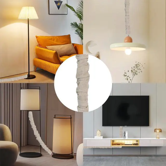 Alt view image 6 of 7 - Fabric Cord Cover, 2 Pcs 6 Feet and 2 Pcs 4 Feet Chain Cable Sleeve, Chandelier Lighting Wire Cord Cover for Lamps Light Fixtures Lighting Wires Cable Management, Pleat Effect