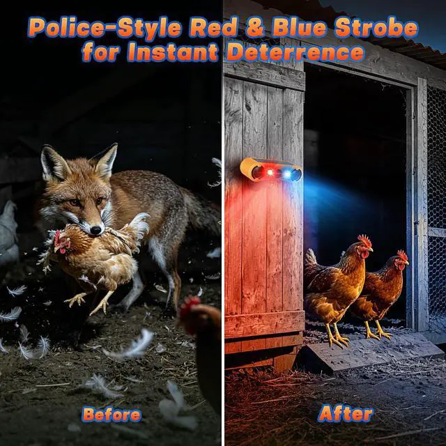 Alt view image 2 of 7 - Solar Motion Sensor Alarm Outdoor, Red & Blue LED Strobe Light | 130dB Dual Speakers, 13 Loud Sounds Dog Barking & Siren, Continuous Loop Playback, 4 Working Modes for Home, Farm, Barn