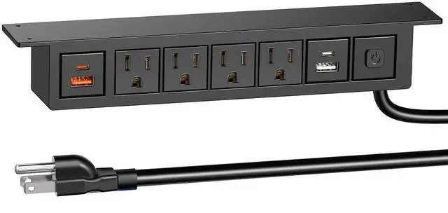 Main image of Under Desk Power Strip with 20W USB C, 8-in-1 Desk Outlet Station, 4 AC Outlets, 2 USB-C, 2 USB-A, 6FT Cable, Desk Mount Power Strip for Home Office Conference, ETL Listed(Black)