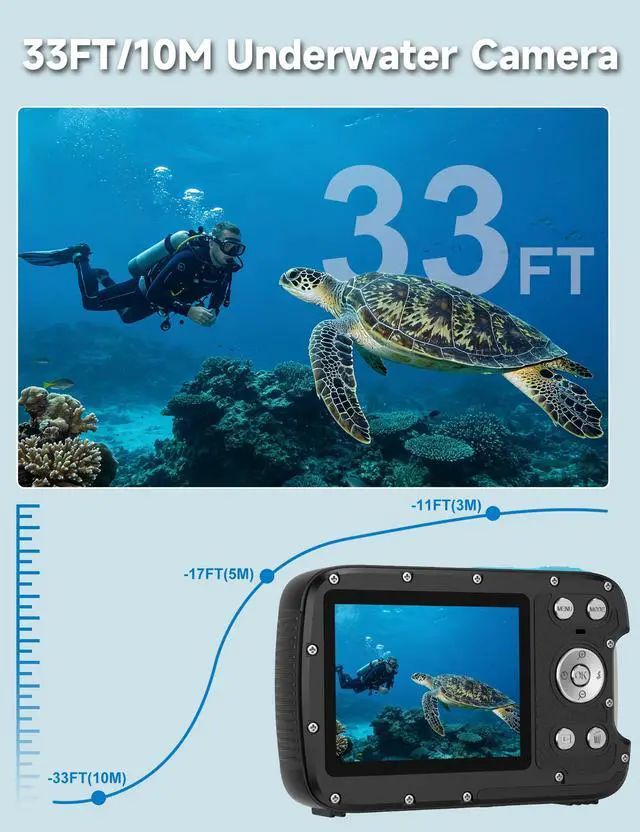 Alt view image 2 of 7 - 5K Waterproof Camera, 96MP 33FT Underwater Camera with Dual Screens, Autofocus Digital Camera for Snorkeling, Scuba Diving, Surfing & Travel