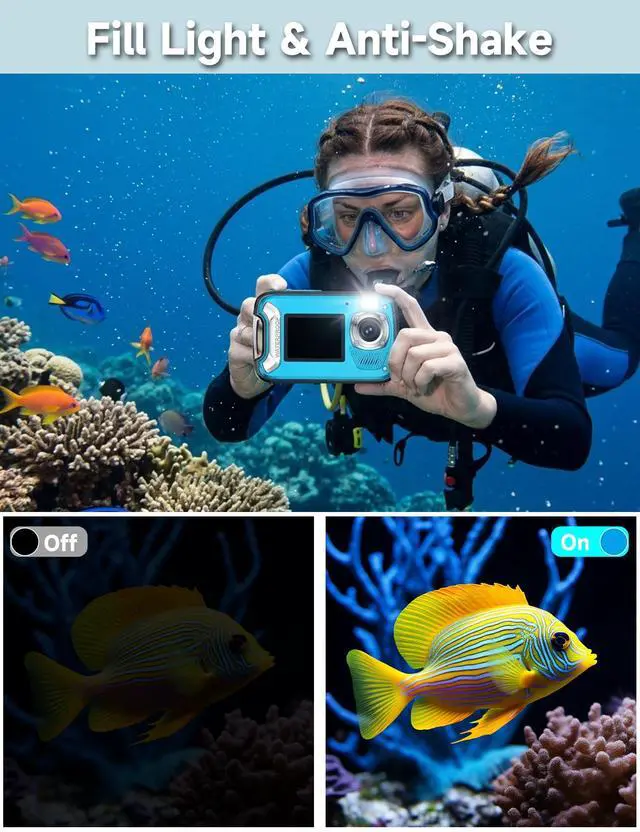 Alt view image 6 of 7 - 5K Waterproof Camera, 96MP 33FT Underwater Camera with Dual Screens, Autofocus Digital Camera for Snorkeling, Scuba Diving, Surfing & Travel