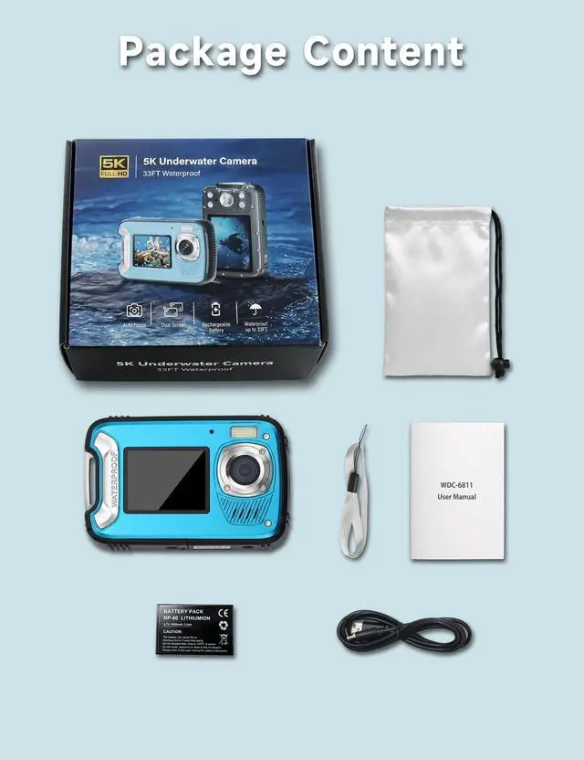 Alt view image 7 of 7 - 5K Waterproof Camera, 96MP 33FT Underwater Camera with Dual Screens, Autofocus Digital Camera for Snorkeling, Scuba Diving, Surfing & Travel