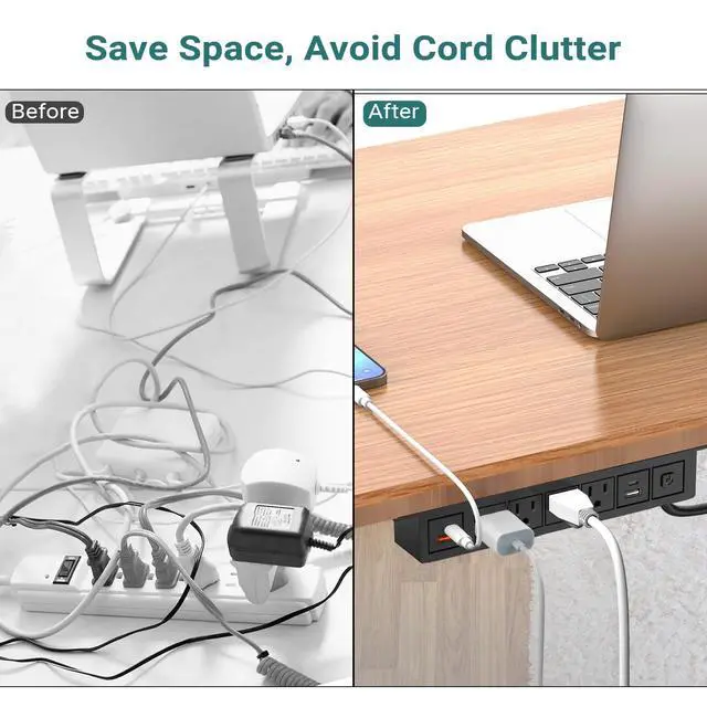 Alt view image 6 of 7 - Under Desk Power Strip with 20W USB C, 8-in-1 Desk Outlet Station, 4 AC Outlets, 2 USB-C, 2 USB-A, 6FT Cable, Desk Mount Power Strip for Home Office Conference, ETL Listed(Black)