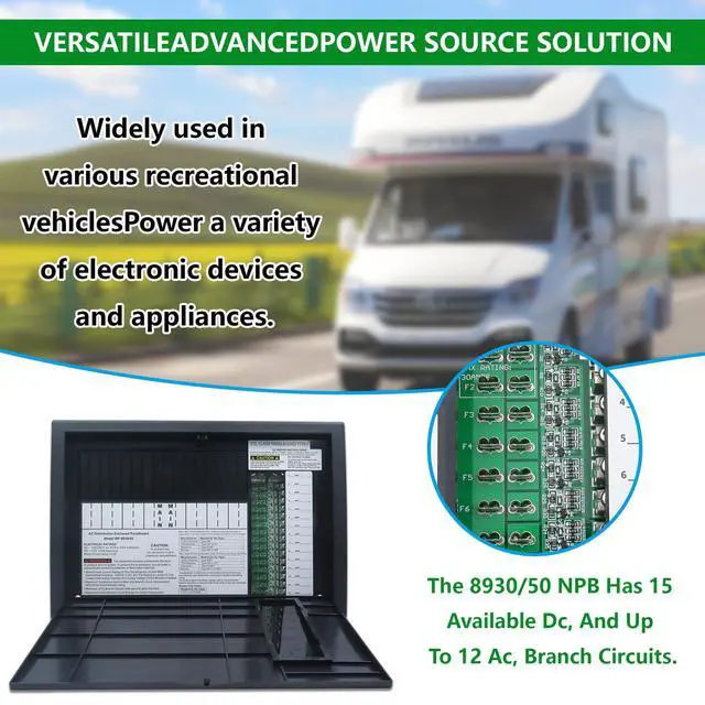 Alt view image 3 of 7 - WF-8930/50NPB RV Power Distribution Center 30 or 50 AMP AC Panel for Camper | RV Generator and Component120/240V input12 AC + 15 DC circuitsQuiet operationCompact 13.75"×9.5"×4", 3.75 lbs