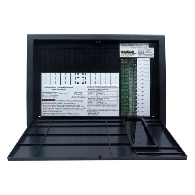 Alt view image 7 of 7 - WF-8930/50NPB RV Power Distribution Center 30 or 50 AMP AC Panel for Camper | RV Generator and Component120/240V input12 AC + 15 DC circuitsQuiet operationCompact 13.75"×9.5"×4", 3.75 lbs