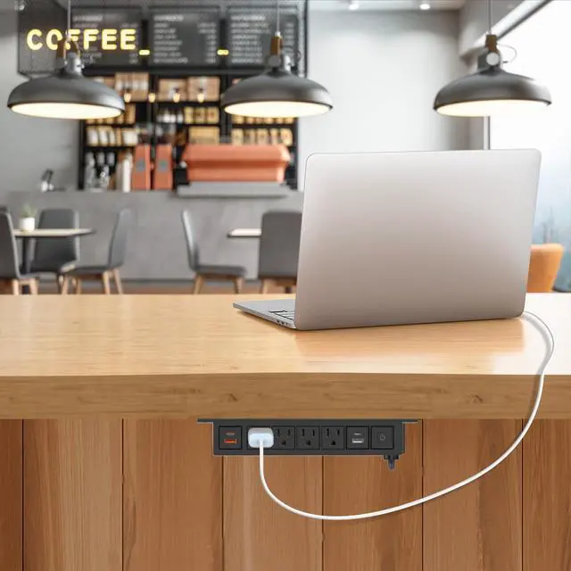 Alt view image 4 of 7 - Under Desk Power Strip with 20W USB C, 8-in-1 Desk Outlet Station, 4 AC Outlets, 2 USB-C, 2 USB-A, 6FT Cable, Desk Mount Power Strip for Home Office Conference, ETL Listed(Black)