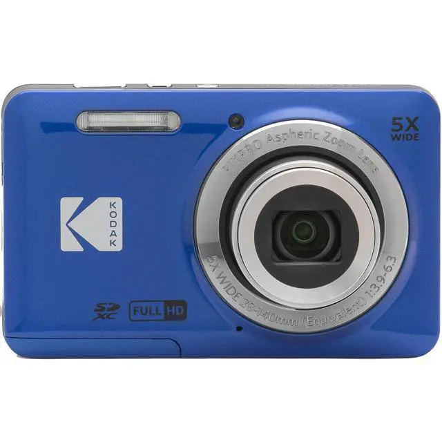 Alt view image 2 of 7 - Kodak PIXPRO FZ55 Blue 16MP Digital Camera 5X Optical Zoom 28mm Wide Angle 1080P Full HD Video 2.7" LCD Camera + 64GB Card and Reader + Case + Memory Wallet + Tripod + Cleaning Bundle