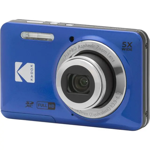 Alt view image 7 of 7 - Kodak PIXPRO FZ55 Blue 16MP Digital Camera 5X Optical Zoom 28mm Wide Angle 1080P Full HD Video 2.7" LCD Camera + 64GB Card and Reader + Case + Memory Wallet + Tripod + Cleaning Bundle
