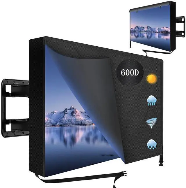 Main image of Outdoor TV Cover 60 to 65 inch Waterproof,600D Heavy Duty Full Protection TV Covers with Front Zipper for Outside Flat Screen TV,Black,Cover Size 58"W x 37"H x 5"D,Fit for Standard Mounts and Stands
