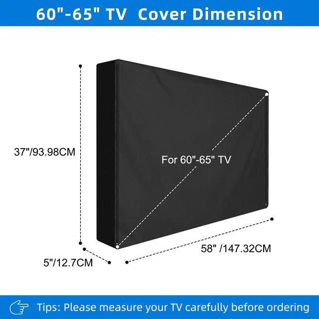Alt view image 2 of 7 - Outdoor TV Cover 60 to 65 inch Waterproof,600D Heavy Duty Full Protection TV Covers with Front Zipper for Outside Flat Screen TV,Black,Cover Size 58"W x 37"H x 5"D,Fit for Standard Mounts and Stands