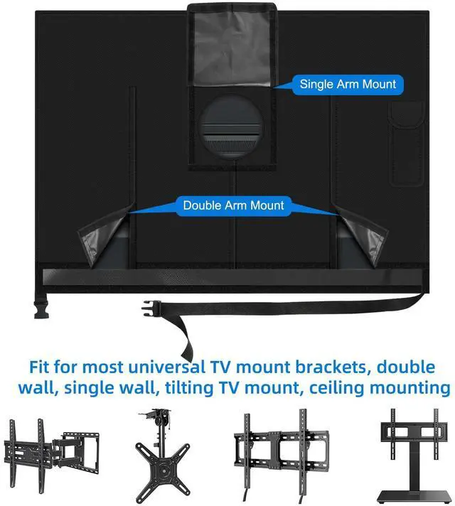 Alt view image 4 of 7 - Outdoor TV Cover 60 to 65 inch Waterproof,600D Heavy Duty Full Protection TV Covers with Front Zipper for Outside Flat Screen TV,Black,Cover Size 58"W x 37"H x 5"D,Fit for Standard Mounts and Stands