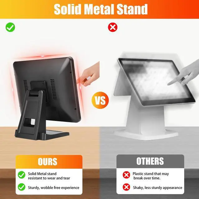 Alt view image 4 of 5 - 15-Inch 4:3 Capacitive LED Backlit Multi-Touch Monitor, True Flat Seamless Design Touchscreen with Metal POS Stand, for Office, POS, Retail, Restaurant, Bar, Gym, Warehouse