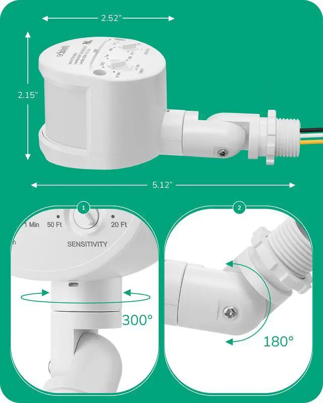 Alt view image 6 of 7 - 2 Pack 180° Motion Sensor, Adjustable Time/Range to 60FT, White | 3 Modes, Replacement Motion Detector, Rotatable Sensor Neck, Adjustable Delay Time, Ideal for Security Floodlights, UL Listed