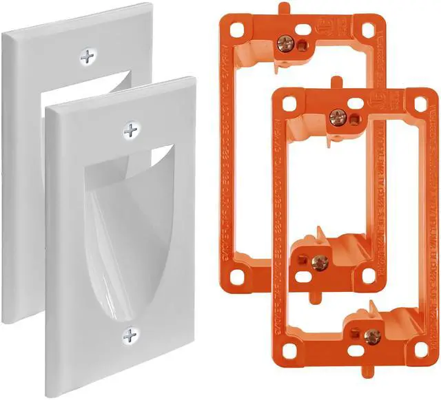 Main image of 2 Pack Wall Plate Cable Pass Through with Bracket - In Wall Cable Management Kit - Recessed Cable Wall Plate Pair with Single Gang Low Voltage Mounting Bracket - Decorator Cover for Low Voltage Cables
