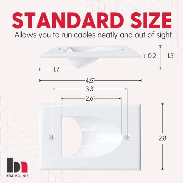 Alt view image 4 of 7 - 2 Pack Wall Plate Cable Pass Through with Bracket - In Wall Cable Management Kit - Recessed Cable Wall Plate Pair with Single Gang Low Voltage Mounting Bracket - Decorator Cover for Low Voltage Cables