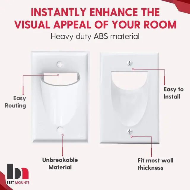 Alt view image 5 of 7 - 2 Pack Wall Plate Cable Pass Through with Bracket - In Wall Cable Management Kit - Recessed Cable Wall Plate Pair with Single Gang Low Voltage Mounting Bracket - Decorator Cover for Low Voltage Cables