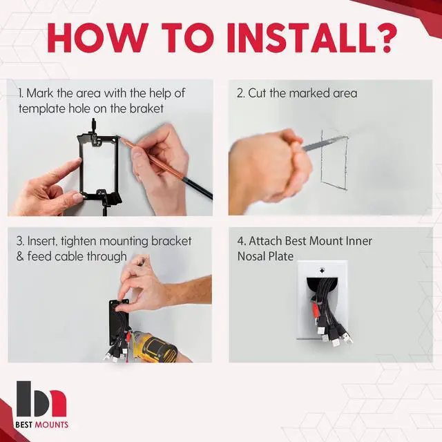 Alt view image 6 of 7 - 2 Pack Wall Plate Cable Pass Through with Bracket - In Wall Cable Management Kit - Recessed Cable Wall Plate Pair with Single Gang Low Voltage Mounting Bracket - Decorator Cover for Low Voltage Cables