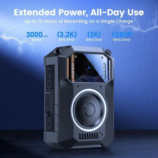 Alt view image 4 of 7 - M11 3.2K Police Body Camera, 256G Big Button Night Vision Body Cam | 10H HD video record, 8 IR lights, Windows/Mac support and wearable use for law enforcement, patrol and personal use