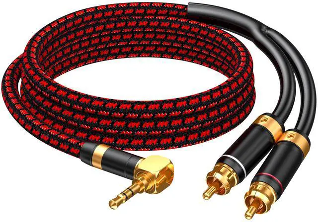 Main image of 3.5mm to 2 RCA Audiophile Audio Cable Stereo Braided Gold Plated Oxgen-Free Copper Core for Smartphones Tablets Speakers Home Theater (Right Angle 3.5mm, 3.2FT)