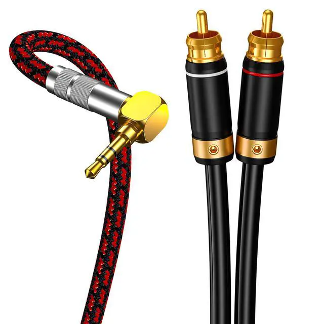 Alt view image 2 of 6 - 3.5mm to 2 RCA Audiophile Audio Cable Stereo Braided Gold Plated Oxgen-Free Copper Core for Smartphones Tablets Speakers Home Theater (Right Angle 3.5mm, 3.2FT)