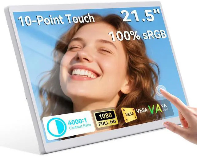 Main image of 21.5 Inch Portable Touchscreen Monitor, 1080P Computer Touch Screen w/VESA Stand Touch PC Display, 75Hz, Multi-Touch Monitor, DC HDMI & USBC for Phones PC Phone Business,White