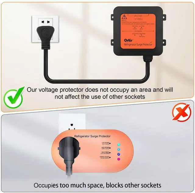 Alt view image 6 of 7 - 4-Outlet Refrigerator Surge Protector with Time Delay, 1200J, Power Cord (1.3ft), Protects Against Spikes, Brownouts & Power Outages, Voltage Guard for Refrigerators 27 cu. ft. or More