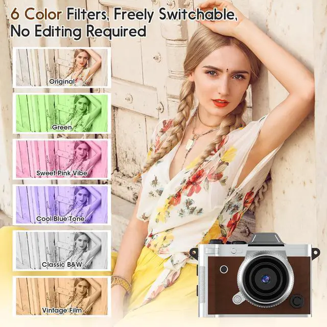 Alt view image 5 of 7 - Tiny Digital Camera, Vintage Mini Keychain Camera for Teens and Beginners, Premium Leather Portable Pocket Camera with 16GB Card, 2K HD Video Recorder for Travel and Vlogging, Brown