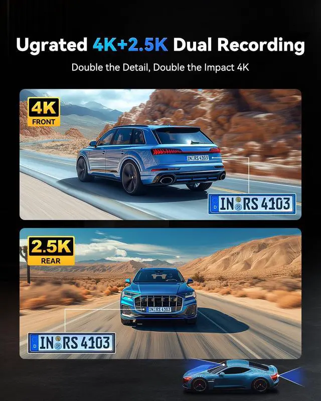 Alt view image 2 of 7 - T860+ Mirror Dash Cam 4K Front and 2.5K Rear, Rear View Mirror Camera | Detached Front Camera, 3X Zoom Backup Camera, 64GB Card Included, Night Vision, WDR, Parking Assist, GPS