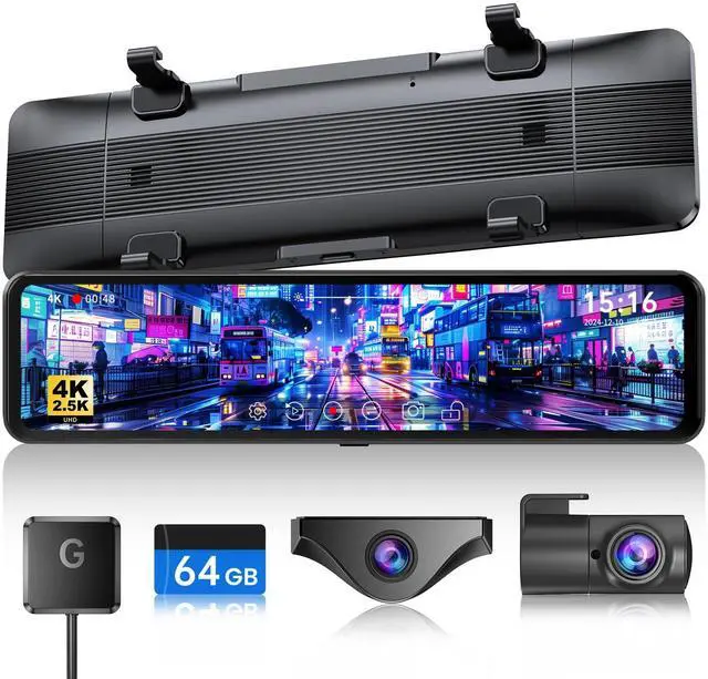 Main image of T860+ Mirror Dash Cam 4K Front and 2.5K Rear, Rear View Mirror Camera | Detached Front Camera, 3X Zoom Backup Camera, 64GB Card Included, Night Vision, WDR, Parking Assist, GPS
